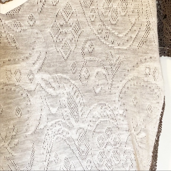 BKE white and taupe knit top with crocheted back - Picture 2 of 4